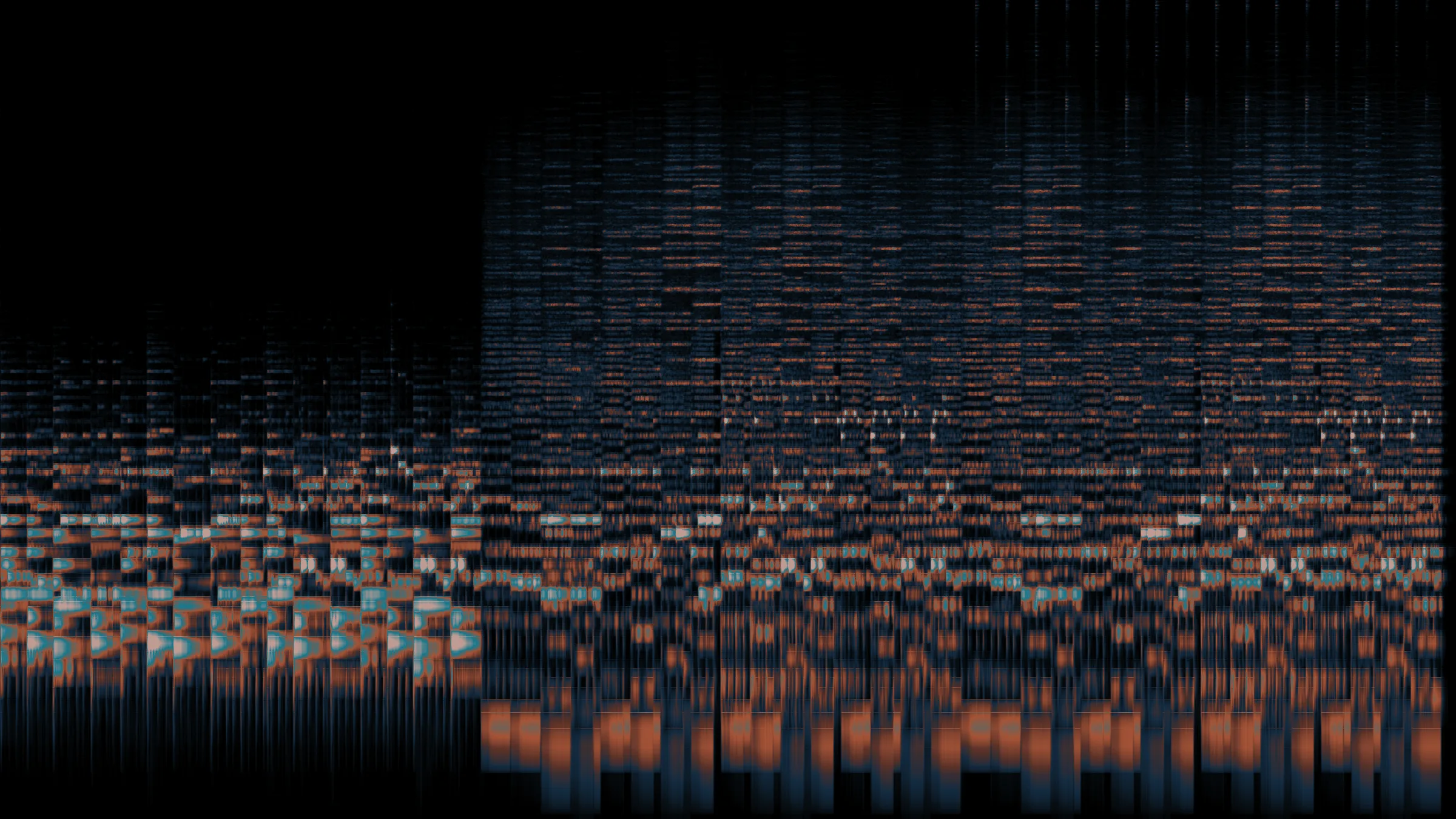 Is It All Falling Apart, or Am I?: the whole song as one spectrogram, time left to right, frequency bottom to top