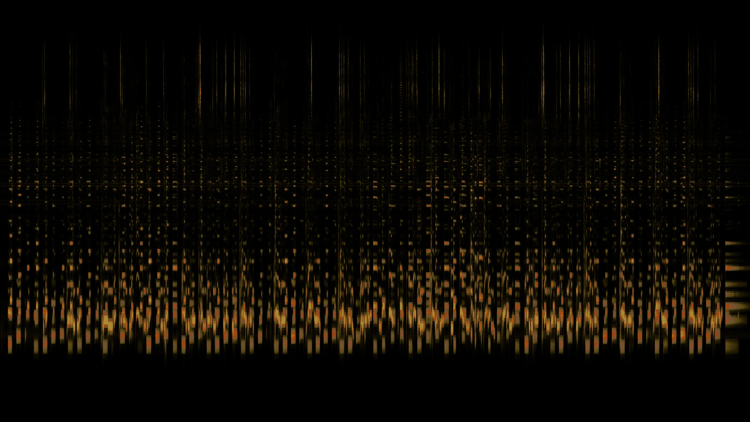 Skeletons: the whole song as one spectrogram, time left to right, frequency bottom to top