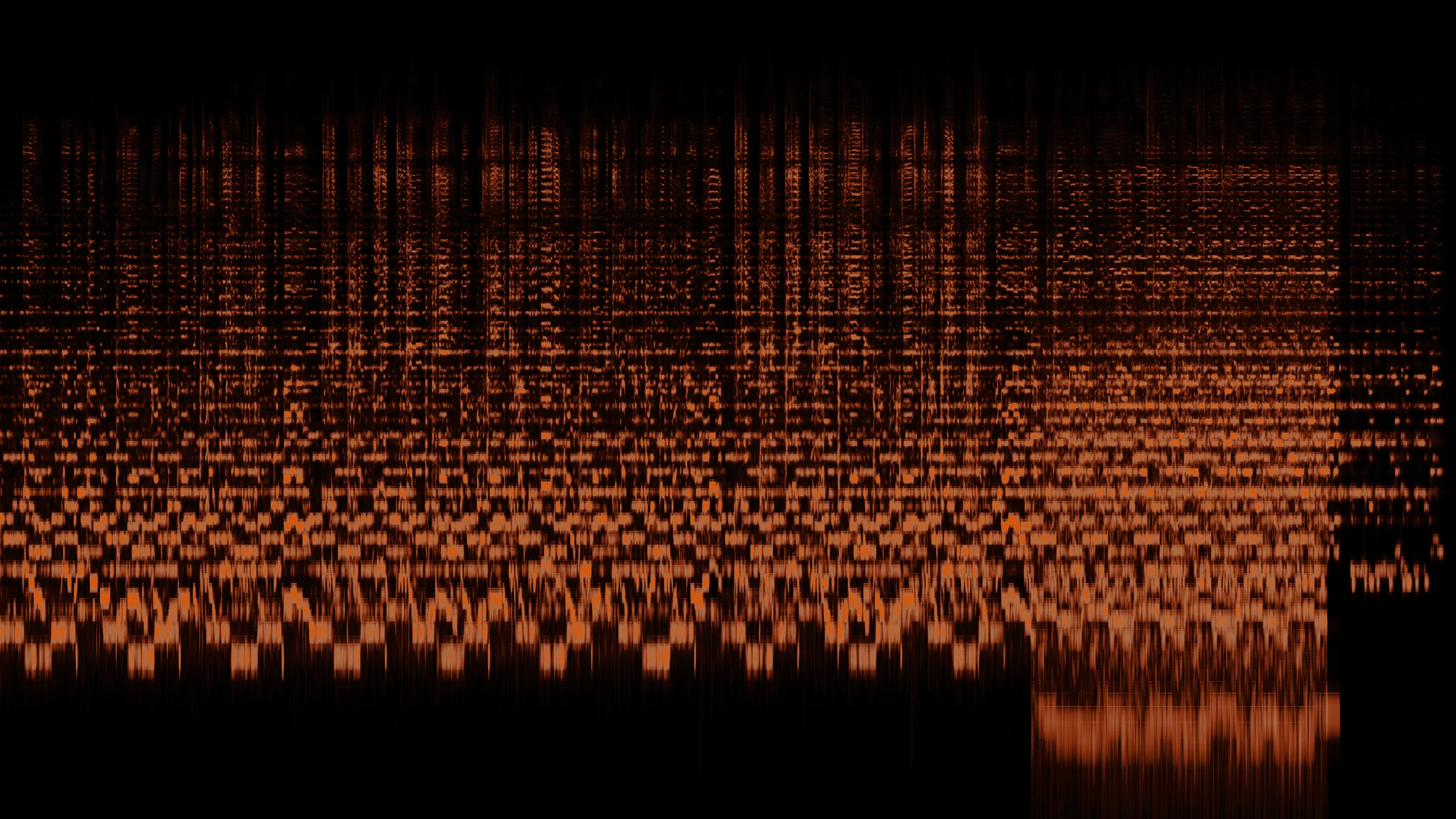Stranded: the whole song as one spectrogram, time left to right, frequency bottom to top