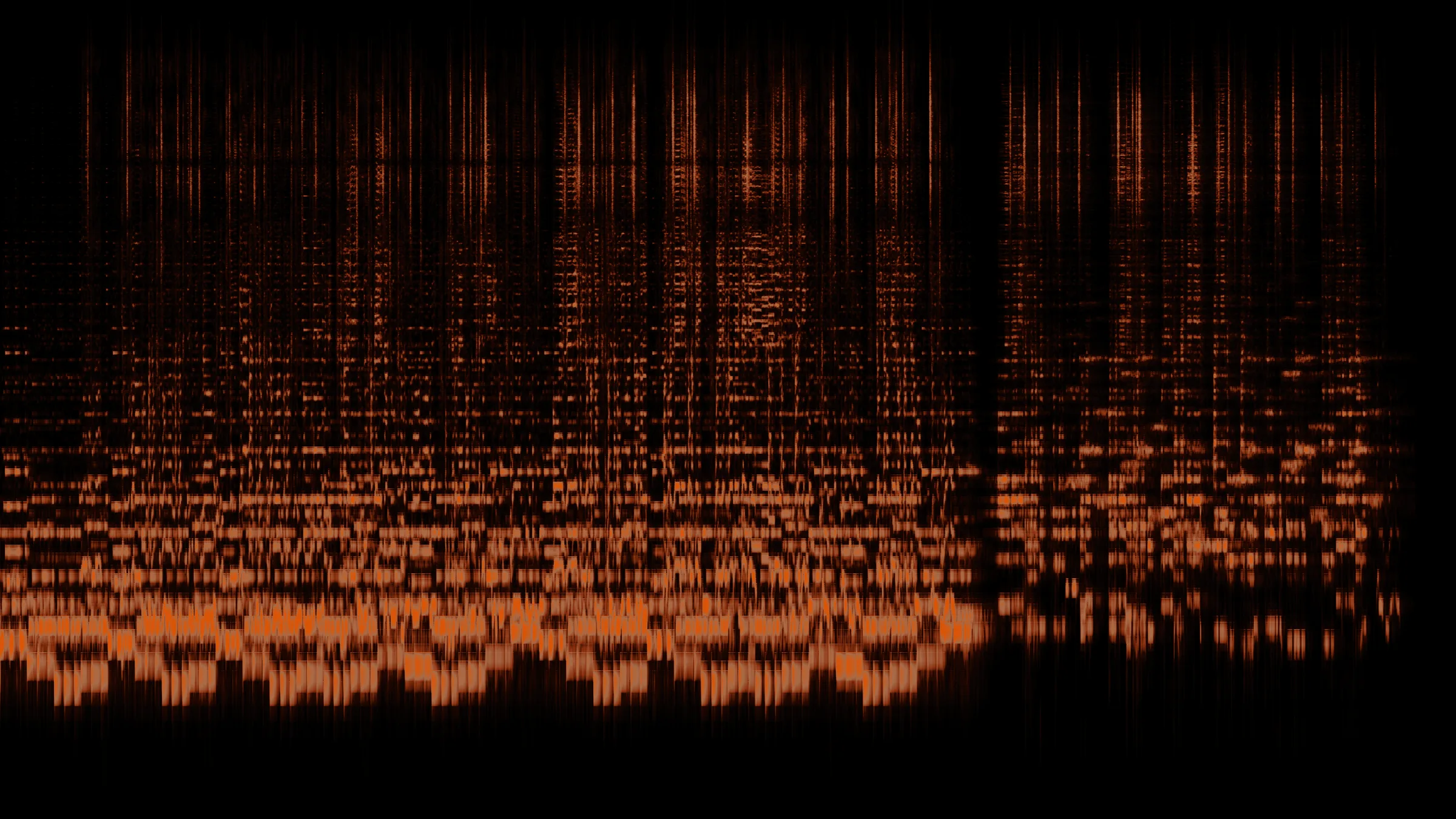 Long Gone: the whole song as one spectrogram, time left to right, frequency bottom to top